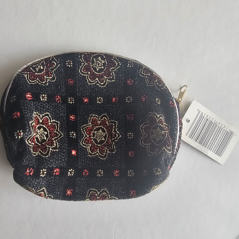 Black cream red textured boho mandala small makeup cosmetic Bag purse pouch - Picture 4 of 9